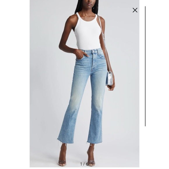 MOTHER Superior The Tripper Flood Fray Jeans Left in Dust Flare Denim Blue 26 - Picture 1 of 17